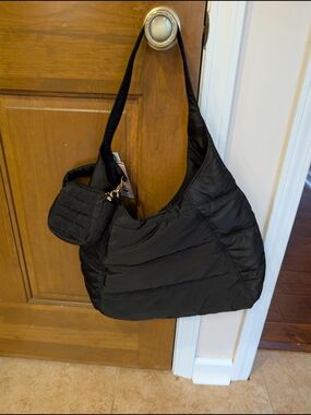 Black Quilted Hobo Shoulder Bag with Detachable Coin Pouch - Alexis Bendel